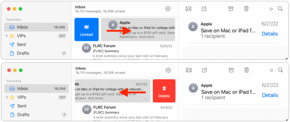 Manage Email Faster in Mail by Swiping – QuadStar